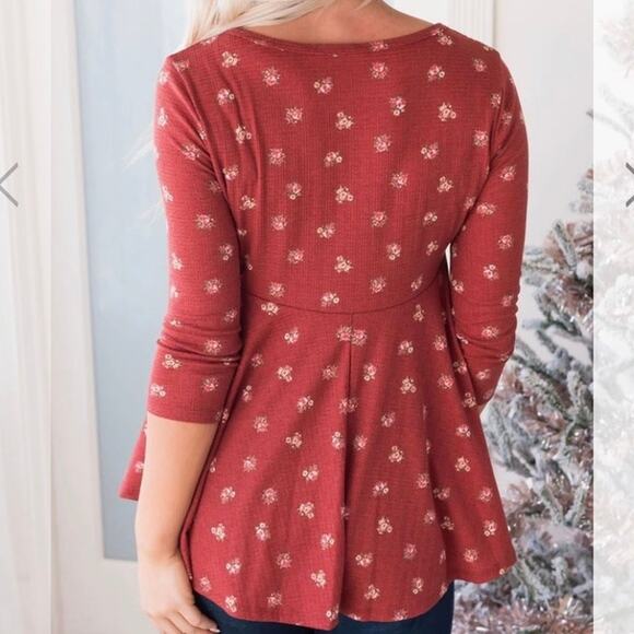 Reb. In J Rust Floral Baby Doll Fall 3/4 Sleeve V-Neck Blouse- Size Large - Picture 4 of 9